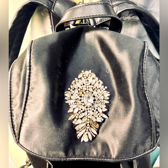 Badgley Mischka Large Jeweled Backpack Nylon & Leather - Picture 10 of 12